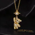 Vergoldete Kristall Pavé Bären Anhänger Halskette mit funkelndem Stern Detail für Frauen. - Stil A (Sternenbär)