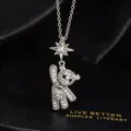 Elegante silberne Kristall besetzte Stern und Bär Anhänger Halskette für Damen Alltag - Stil B (Silberner Kletterbär)
