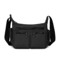 Schwarze Umhängetasche mit mehreren Fächern lässige minimalistische Freizeittasche für Alltag - Schwarz