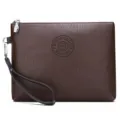 Pochette homme en cuir PU marron foncé sac à poignet portefeuille étui téléphone. - Texture d'écorce brune