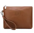 Pochette homme marron en cuir PU, grand sac à main minimaliste avec dragonne pour téléphone. - Motif Écorce Kaki