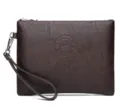 Sac pochette homme en cuir PU marron grand format portefeuille de poignet casual - Marron Lisse