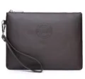 Sac à main pochette en cuir PU pour homme marron foncé portefeuille grande capacité affaires - Grain de Litchi Marron