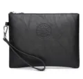 Sac pochette homme en cuir PU noir avec dragonne, portefeuille daffaires zippé élégant. - Noir Lisse