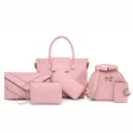 Roze krokodillenpatroon zes-delige handtas set, stijlvolle dameshandtassen en crossbody. - Roze