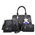 Élégant ensemble de sacs à main pour femmes, 4 pièces avec motif gaufré et sacs à main chic. - Noir