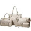 Set de 6 bolsos de mano con relieve floral dorado, bolso elegante y bandolera. - Dorado