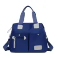 Blauwe oxford stoffen schoudertas tote tas, casual dagelijkse handtas voor onderweg. - Blauw