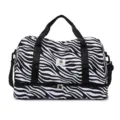 Zebra striped travel duffel bag, large capacity weekend overnight bag with bottom shoe compartment. - Black Zebra Pattern