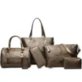 Metallic bronze rose embossed women six piece handbag set shoulder tote crossbody bags - Bronze