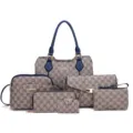 Ensemble de 6 sacs a main pour femme imprimé monogramme vintage cabas bandoulière - Bleu