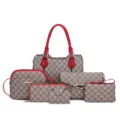 Ensemble de 6 sacs à main pour femmes fourre-tout monogrammé épaule bandoulière portefeuille - Rouge