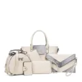 2025 Printemps Sac à Main Femme Set Motif Serpent Tote Sac Bandoulière 6 Pièces - Blanc Cassé