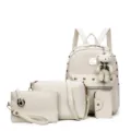 Ensemble de sac a dos pour femme quatre pieces blanc avec motif et pendentif nounours. - Blanc