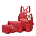 Ensemble de 4 sacs à dos rouges pour femmes, sac bandoulière, pochette et étui à cartes. - Rouge