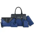 Elegantes 5-teiliges Damen Handtaschen Set gepraegte blaue Schultertasche Umhaengetasche - Blau