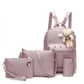 Set de sac à dos 4 pièces en cuir PU pour femme sac à bandoulière sac à main avec pendentif ours - Or rose