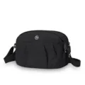 Sac bandoulière en nylon noir pour femme, sac décontracté élégant avec plis et logo en métal. - Noir