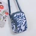 Sac Bandoulière Mini Nylon Femme Téléphone Portable Imprimé Feuille Bleu Casual - Feuilles Bleues