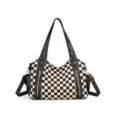 Elegante borsa a mano donna a quadri tracolla spalla tote bag con tasche anteriori. - Quadri Nero