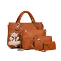 Set 4 gynaikies tsantes xeiros se kafe PU, omou, xιαστί tsanta kai xaritomeno arkoudaki. - Σετ 4 τεμαχίων / Καφέ