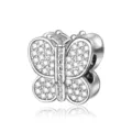 Exquisite silver butterfly charm bead, paved with sparkling zirconia for DIY jewelry. - Silver Hollow Style (DUT02-A)