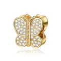 Gold paved butterfly charm bead for DIY charm bracelets and necklaces, sparkling cubic zirconia. - Gold Pave Style (DUT02-C)