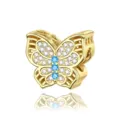 Gold butterfly charm bead with clear and blue cubic zirconia, DIY jewelry accessory for bracelet. - Gold Blue Stone Style (DUT28-C)