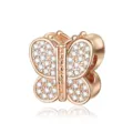 Rose gold butterfly charm bead paved with sparkling cubic zirconia for DIY bracelets. - Rose Gold Pave Style (DUT299-K)