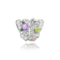 Exquisite silver butterfly charm bead with sparkling cubic zirconia and colorful enamel flowers detail. - Silver Enamel Flower Style (CCT138)