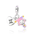 Gemini constellation heart charm S925 silver DIY pendant fashion bracelet jewelry accessory - Gemini Style (CCT812-3)