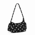 Borsa a tracolla hobo nera in nylon a pois bianchi con tasche multiple, stile casual. - Stile a Pois 2