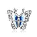 Exquisite butterfly bead detail, silver metal with blue enamel and sparkling cubic zirconia stones. - Blue White Enamel Style (CCT1323)