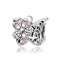 Silver butterfly and cherry blossom charm bead for DIY bracelet accessories stylish jewelry - Pink Enamel Style (CCT1066)