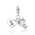 Silver Capricorn zodiac charm with heart pendant and sparkling stones, perfect for DIY bracelets. - Capricorn Style (CCT812-10)