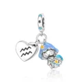 Silver Aquarius Zodiac Sign Heart Dangle Charm Pendant for DIY Bracelet Necklace Jewelry - Aquarius Style (CCT812-11)