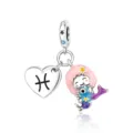 Zodiac charm DIY 925 silver plated heart pendant Pisces mermaid jewelry accessory - Pisces Style (CCT812-12)