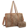 Borsa shopper da donna stampa leopardata elegante con tracolla e pochette abbinata. - Marrone leopardato