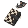 Portafoglio Corto a Quadri Donna Pelle PU Nero Porta Carte Monetine Tasca con Zip Compatto - Quadri Nero