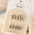 Uñas postizas francesas doradas con diamantes de imitación 24 pzas set con tarjeta. - Amatista de Corazón (24 Pzs Juego de Herramientas de Tarjeta)