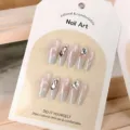 Uñas postizas 24 pzs ataúd largo degradado diamantes de imitación set para mujeres - Strass Francés (Caja Pegamento de Gelatina)