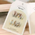 24 piezas de uñas postizas francesas degradadas de lujo con lámina de oro y diamantes - Diamantes Pavimentados de Cristal (24 Pzs Juego de Herramientas de Tarjeta)