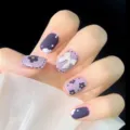 Uñas postizas hechas a mano con lazo 3D blanco y diseño floral morado, set de manicura elegante. - Estilo 11 (SFJP2076-B3) / Tipo con Pegamento de Gelatina