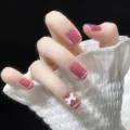 Uñas postizas hechas a mano variante, base rosa con punta francesa blanca y lazo 3D. - Estilo 7 (SFJP2379-B3) / Tipo con Pegamento de Gelatina