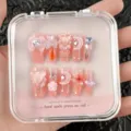 Ongles pressés rose avec nœuds 3D et strass, kit d'ongles faits main, 10 pièces. - Ensemble de 10 Pièces en Boîte Plastique / M