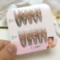Uñas postizas hechas a mano con degradado ojo de gato, serpiente dorada y estrás de mariposa. - S / Estrás Oro (Paquete de Tarjeta de Papel con Pegamento de Gelatina)