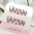 Uñas postizas hechas a mano, uñas largas de ojo de gato rosa con pedrería y lazo. - Mariposa De Diamante Rosa (Paquete De Tarjetas) / L