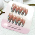 Uñas postizas hechas a mano con degradado ojo de gato, estrella de cristal y perlas, bailarina. - S / Brillo de Diamante Rosa / Paquete de Tarjeta Estilo Pegamento de Gelatina