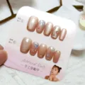 Unas postizas hechas a mano con efecto ojo de gato, flores de colores y pedreria, 10 uds. - XS / Esplendor Oro Rosa (Estilo Tarjeta Papel)