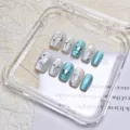 Uñas postizas hechas a mano 3D con efecto ojo de gato, estrellas y lazos detalle 10pzas - XS / Caja de Plástico Sin Pegamento de Gel